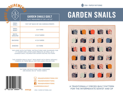 PRINTED Garden Snails Quilt Pattern