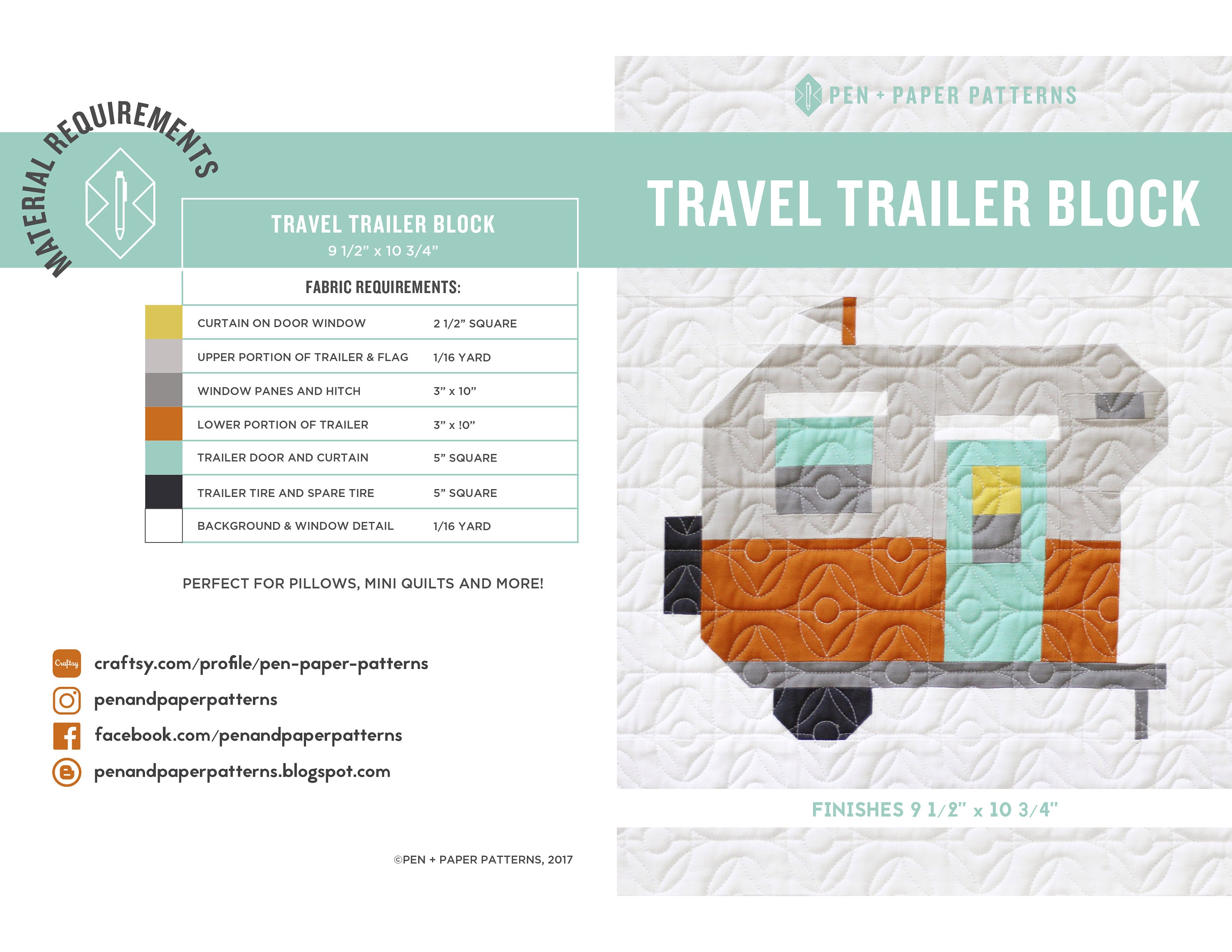 PDF Travel Trailer Block Pattern Pen and Paper Patterns