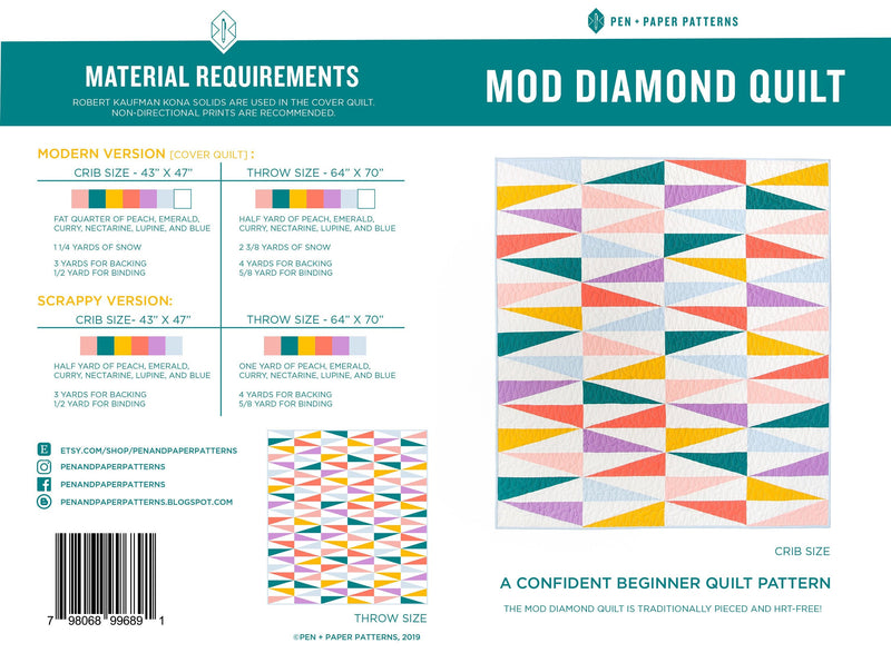 PDF Mod Diamond Quilt Pattern – Pen and Paper Patterns